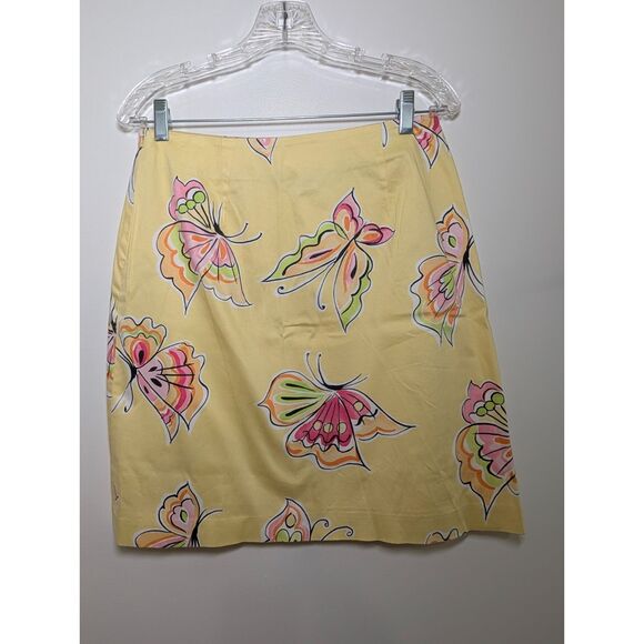 Talbots Yellow Butterfly Floral Cotton Mini Skirt 10 Garden Girl Cottagecore - Picture 2 of 8